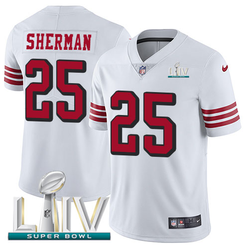 San Francisco 49ers Nike #25 Richard Sherman White Super Bowl LIV 2020 Rush Men Stitched NFL Vapor Untouchable Limited Jersey
